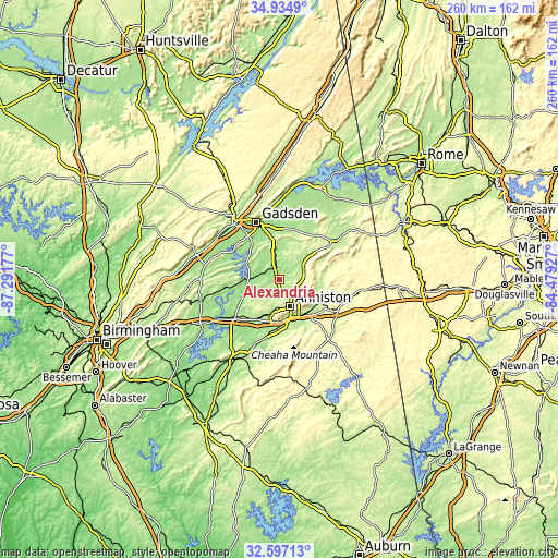 Topographic map of Alexandria