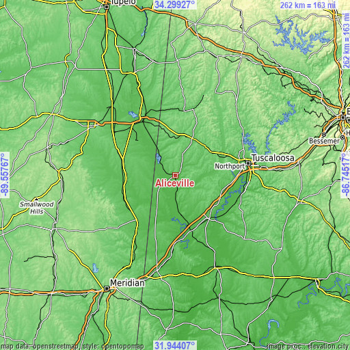 Topographic map of Aliceville