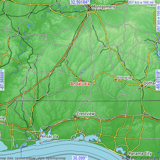 Topographic map of Andalusia