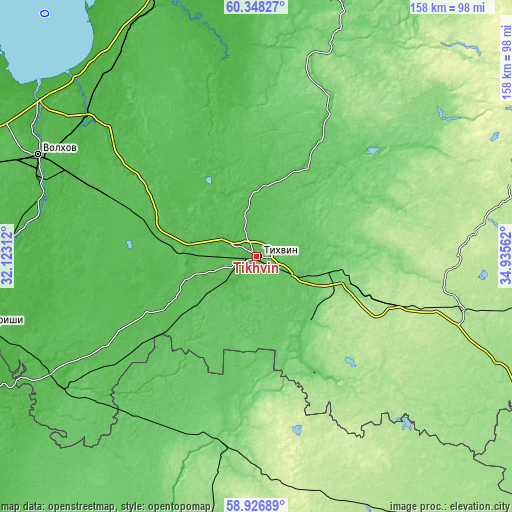 Topographic map of Tikhvin