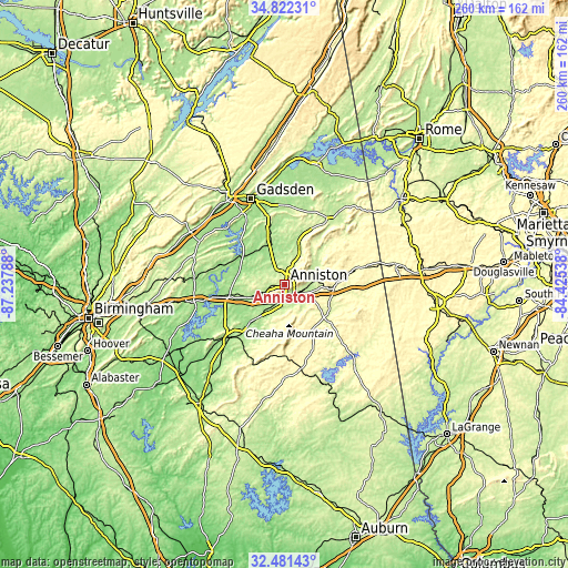 Topographic map of Anniston