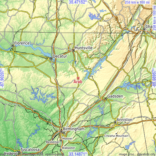 Topographic map of Arab