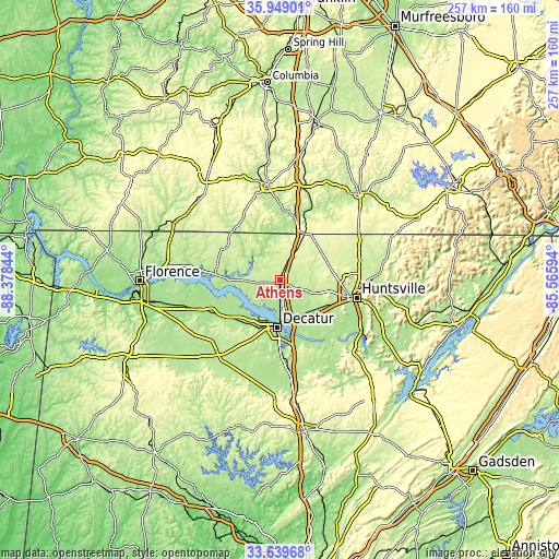 Topographic map of Athens