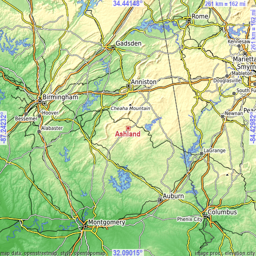 Topographic map of Ashland