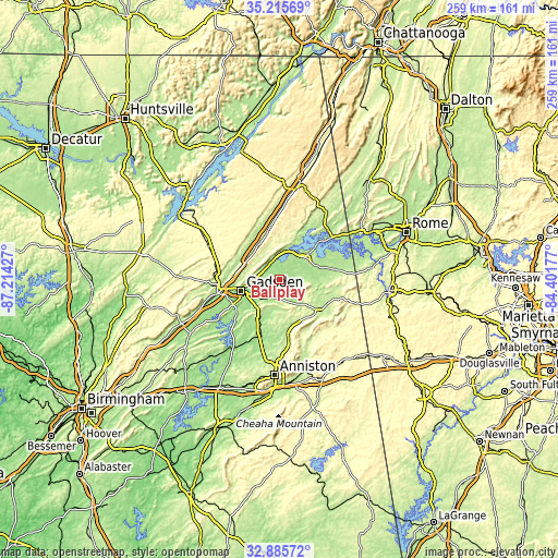 Topographic map of Ballplay