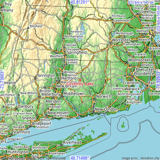 Topographic map of Coventry Lake