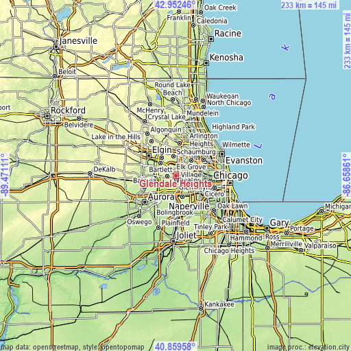 Topographic map of Glendale Heights