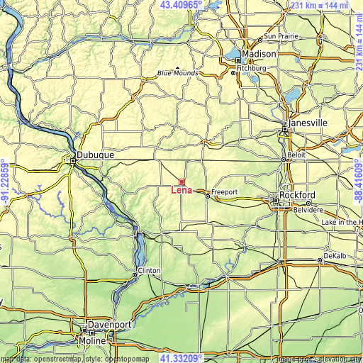 Topographic map of Lena