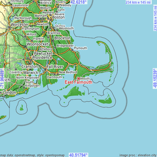 Topographic map of East Falmouth