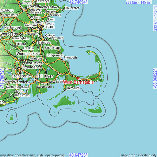 Topographic map of West Barnstable