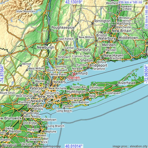 Topographic map of Darien