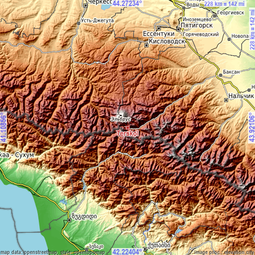 Topographic map of Terskol