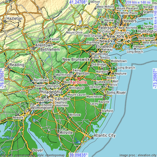 Topographic map of Yardville