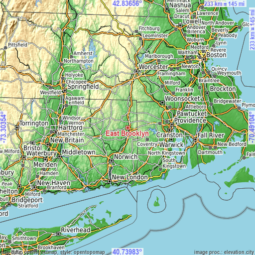 Topographic map of East Brooklyn