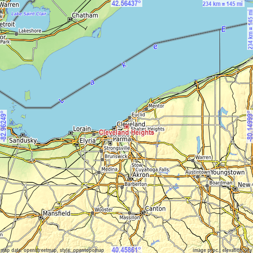 Topographic map of Cleveland Heights