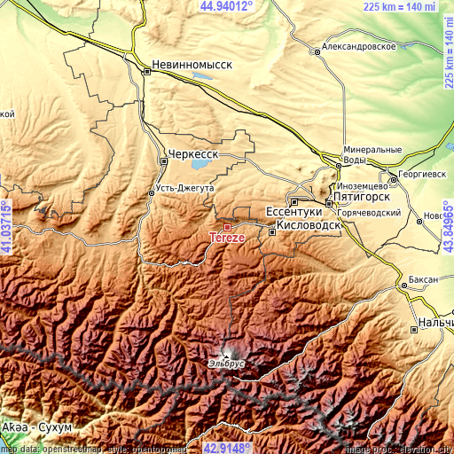 Topographic map of Tereze