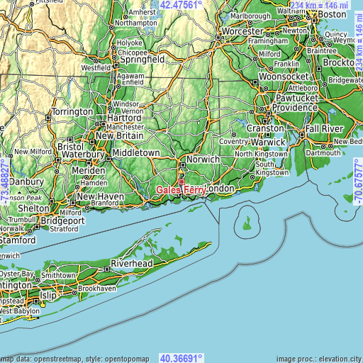 Topographic map of Gales Ferry