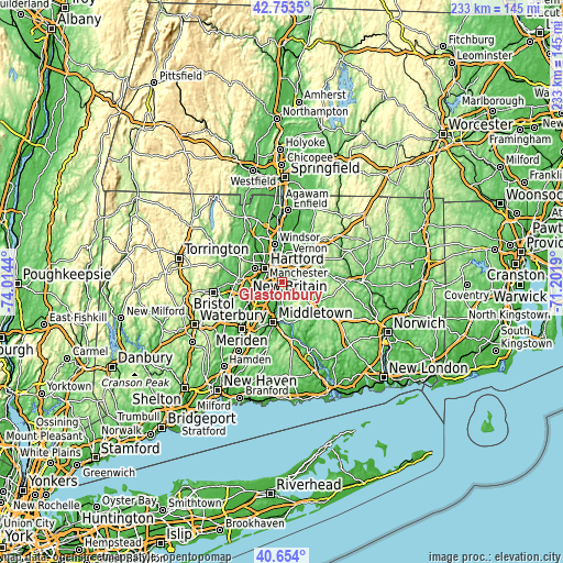 Topographic map of Glastonbury