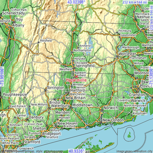 Topographic map of Hazardville