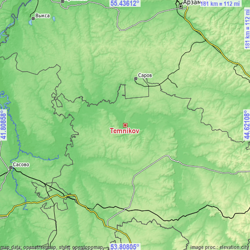 Topographic map of Temnikov