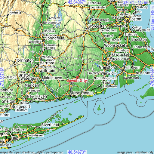 Topographic map of Jewett City