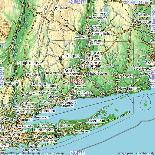 Topographic map of Meriden