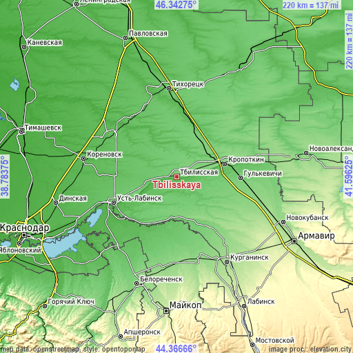 Topographic map of Tbilisskaya