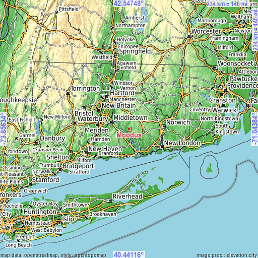 Topographic map of Moodus