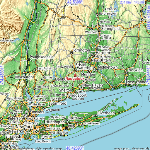 Topographic map of Naugatuck