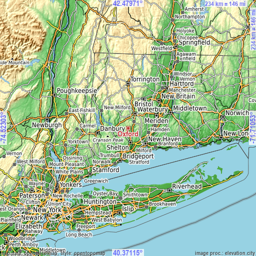 Topographic map of Oxford