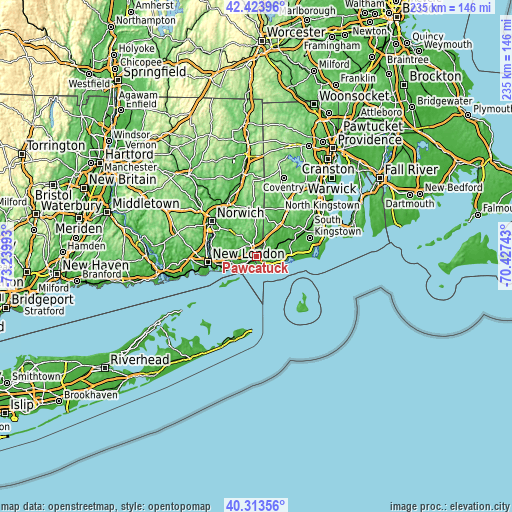 Topographic map of Pawcatuck