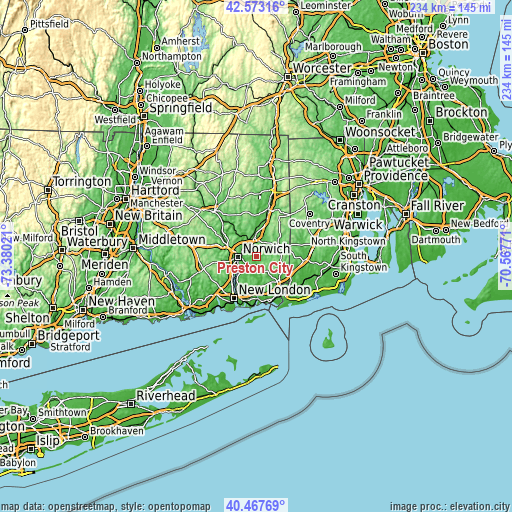 Topographic map of Preston City