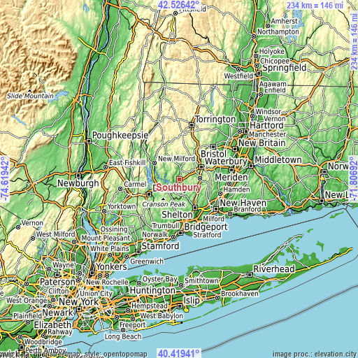 Topographic map of Southbury