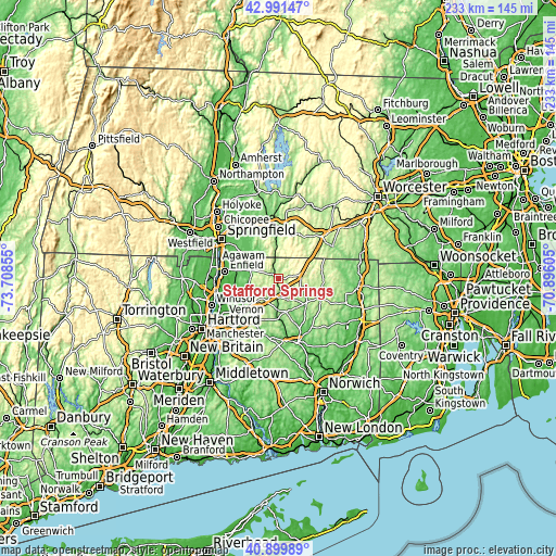 Topographic map of Stafford Springs