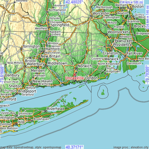 Topographic map of Uncasville