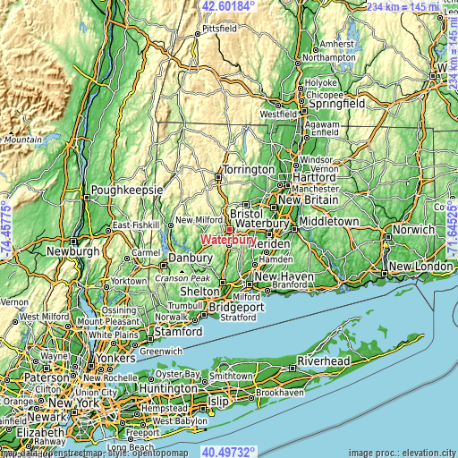 Topographic map of Waterbury