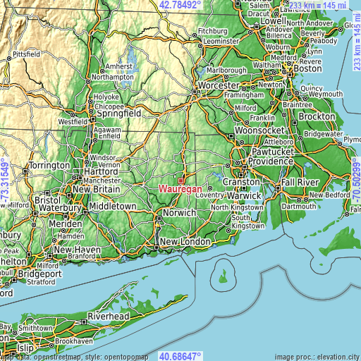 Topographic map of Wauregan