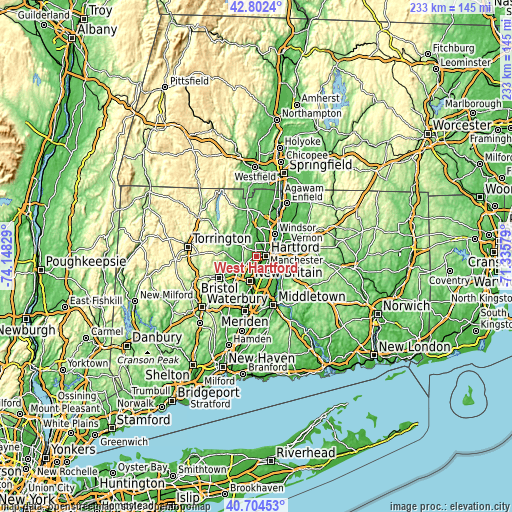 Topographic map of West Hartford