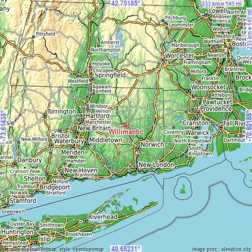 Topographic map of Willimantic