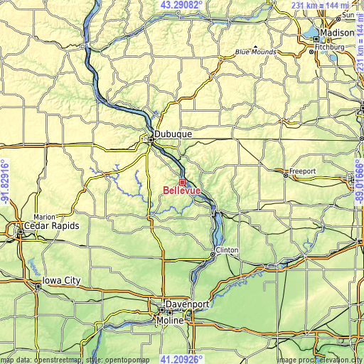 Topographic map of Bellevue