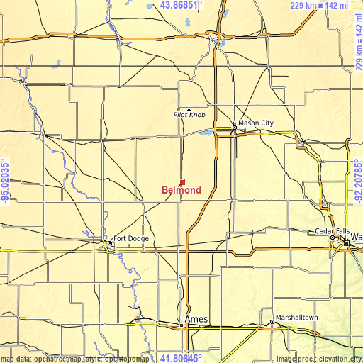 Topographic map of Belmond