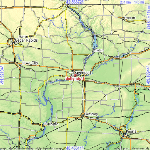 Topographic map of Bettendorf