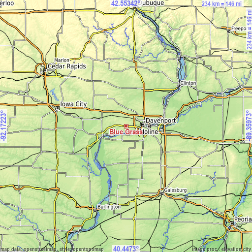 Topographic map of Blue Grass