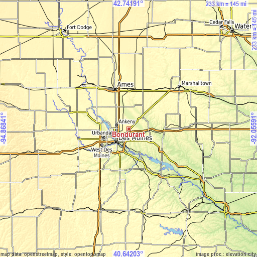 Topographic map of Bondurant