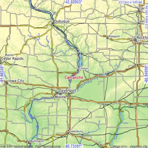 Topographic map of Camanche