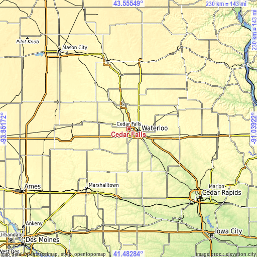 Topographic map of Cedar Falls