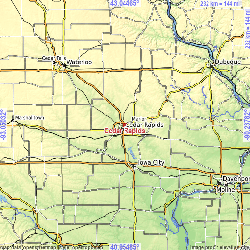 Topographic map of Cedar Rapids