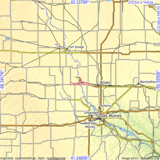 Topographic map of Centerville