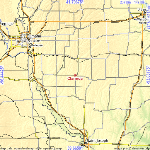 Topographic map of Clarinda