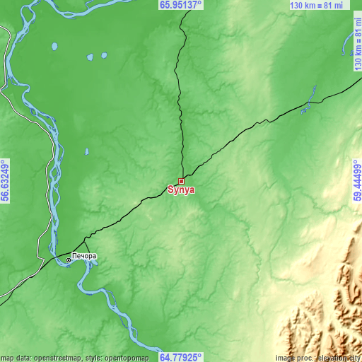 Topographic map of Synya